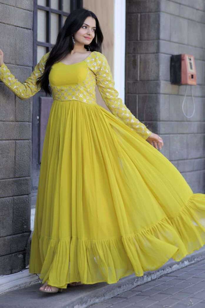 Yellow Gown Dress with Embroidered Batik - GW0611