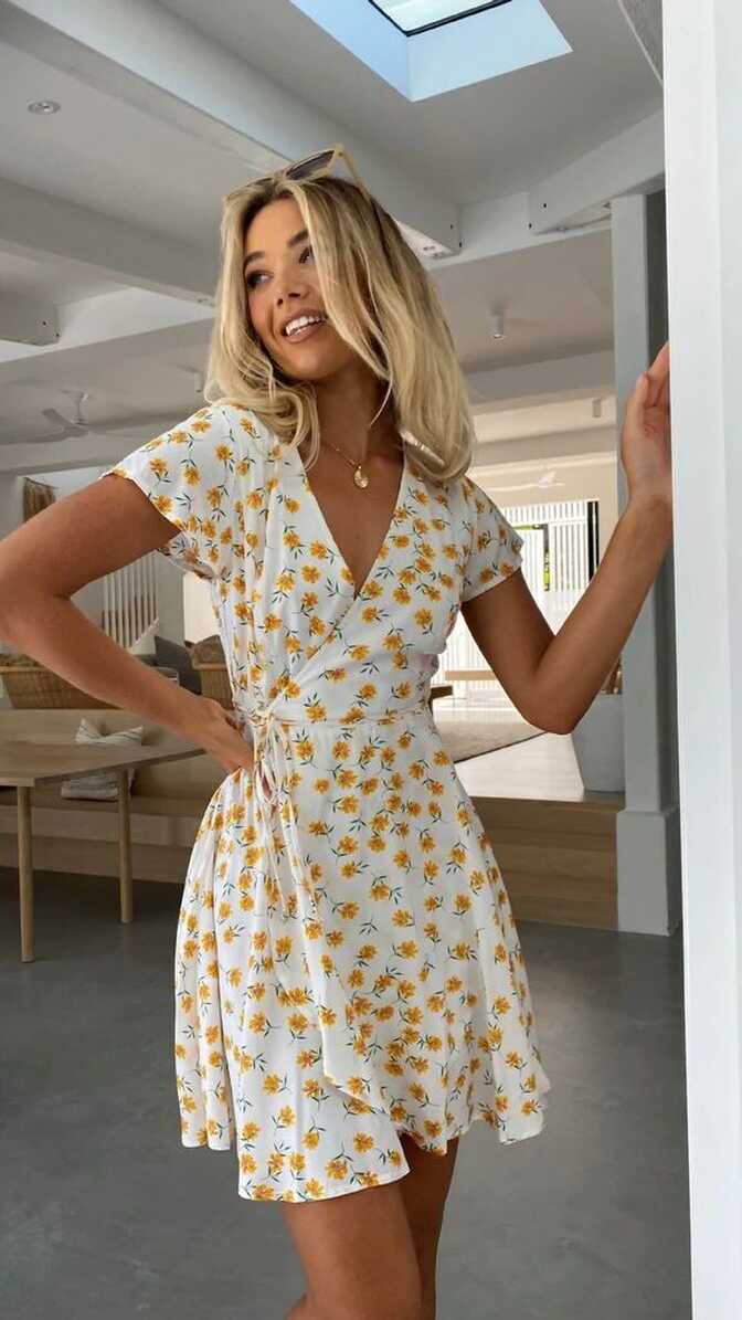 Yellow Sunflower Wrap Dress