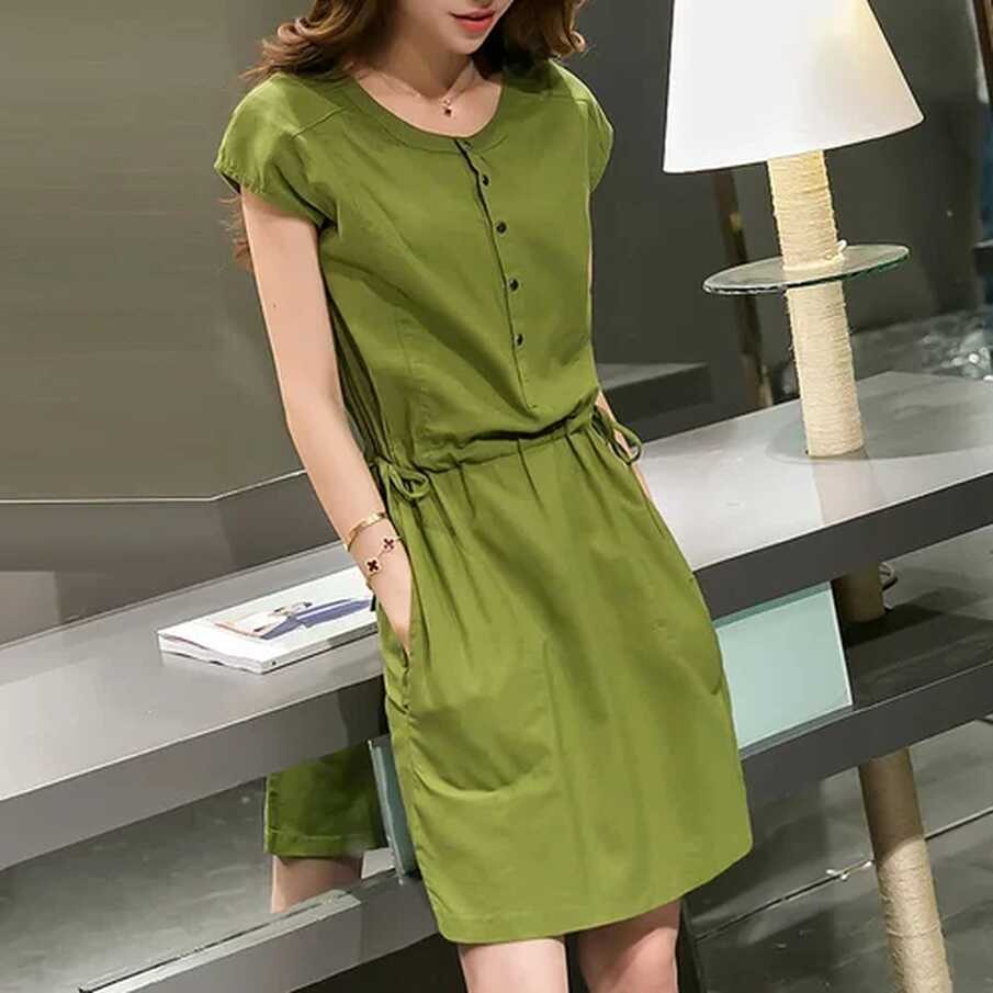 YiXin Dresses Women Ladies Summer Casual Linen Cotton Solid Color ...