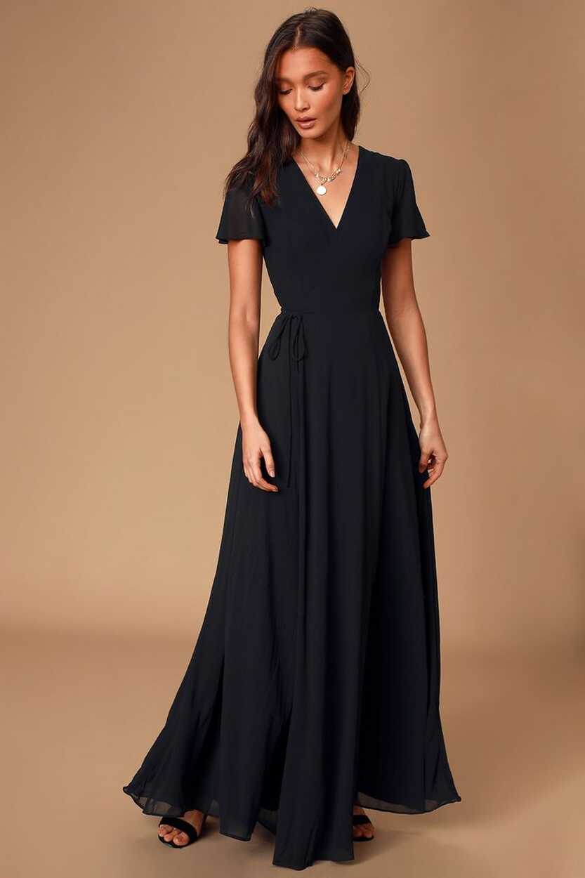 You&#39;re My Everything Black Short Sleeve Wrap Maxi Dress | Black ...