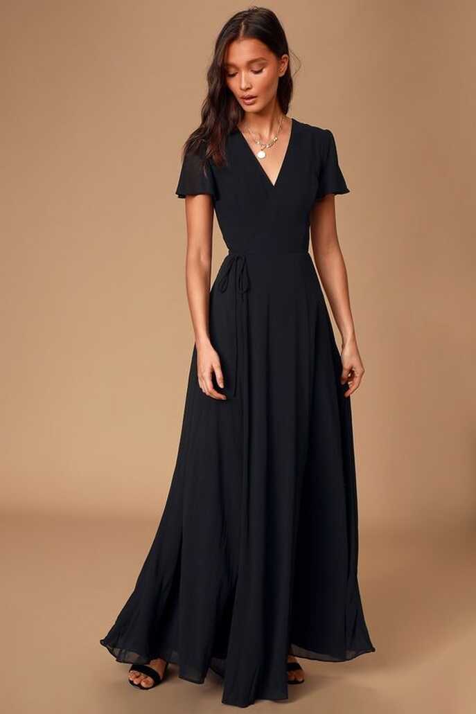 You&#39;re My Everything Black Short Sleeve Wrap Maxi Dress