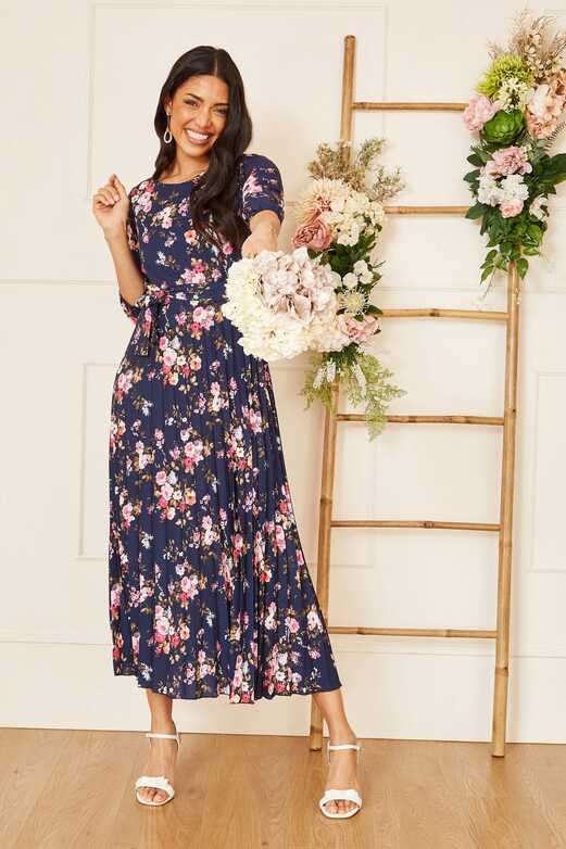 Yumi Navy Long Sleeve Floral Maxi Dress | Yumi