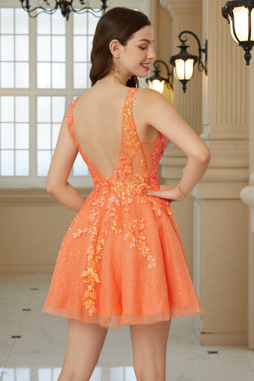 ZAPAKA Women Glitter Homecoming Dress with Sequins Orange A Line ...