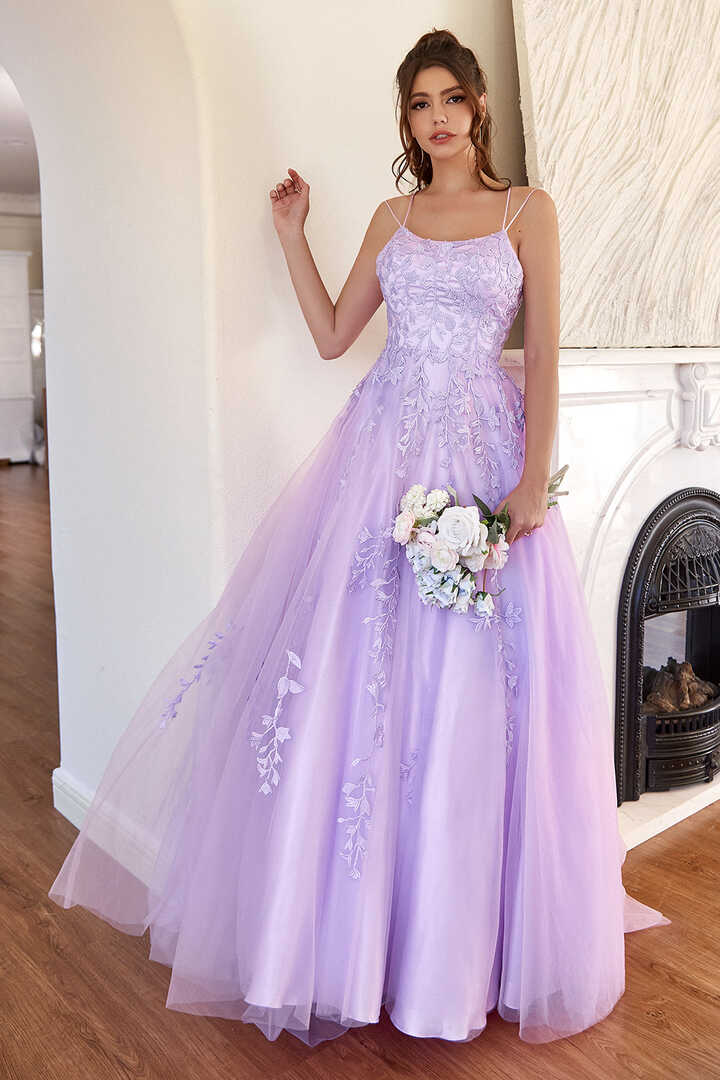 ZAPAKA Women Lavender Prom Dress Purple Tulle A-line Spaghetti ...