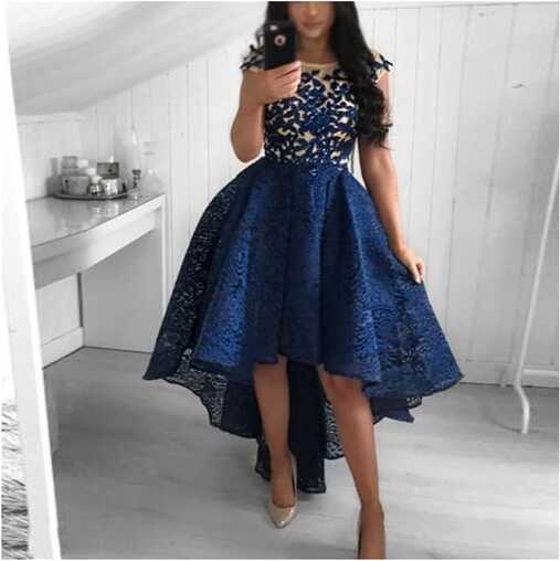 ZHCWT High Low Lace Prom Dresses A Line Short front Long Back ...