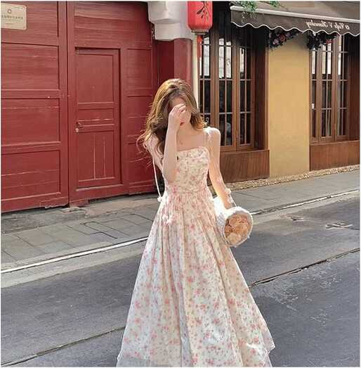 ZHCWT Vintage Dress Women Summer Floral A-line Elegant Gentle ...