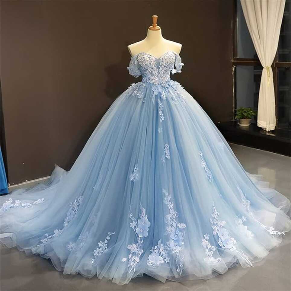 ZYZMH Light Blue Dresses Ball Gown Sweetheart Off The Shoulder ...