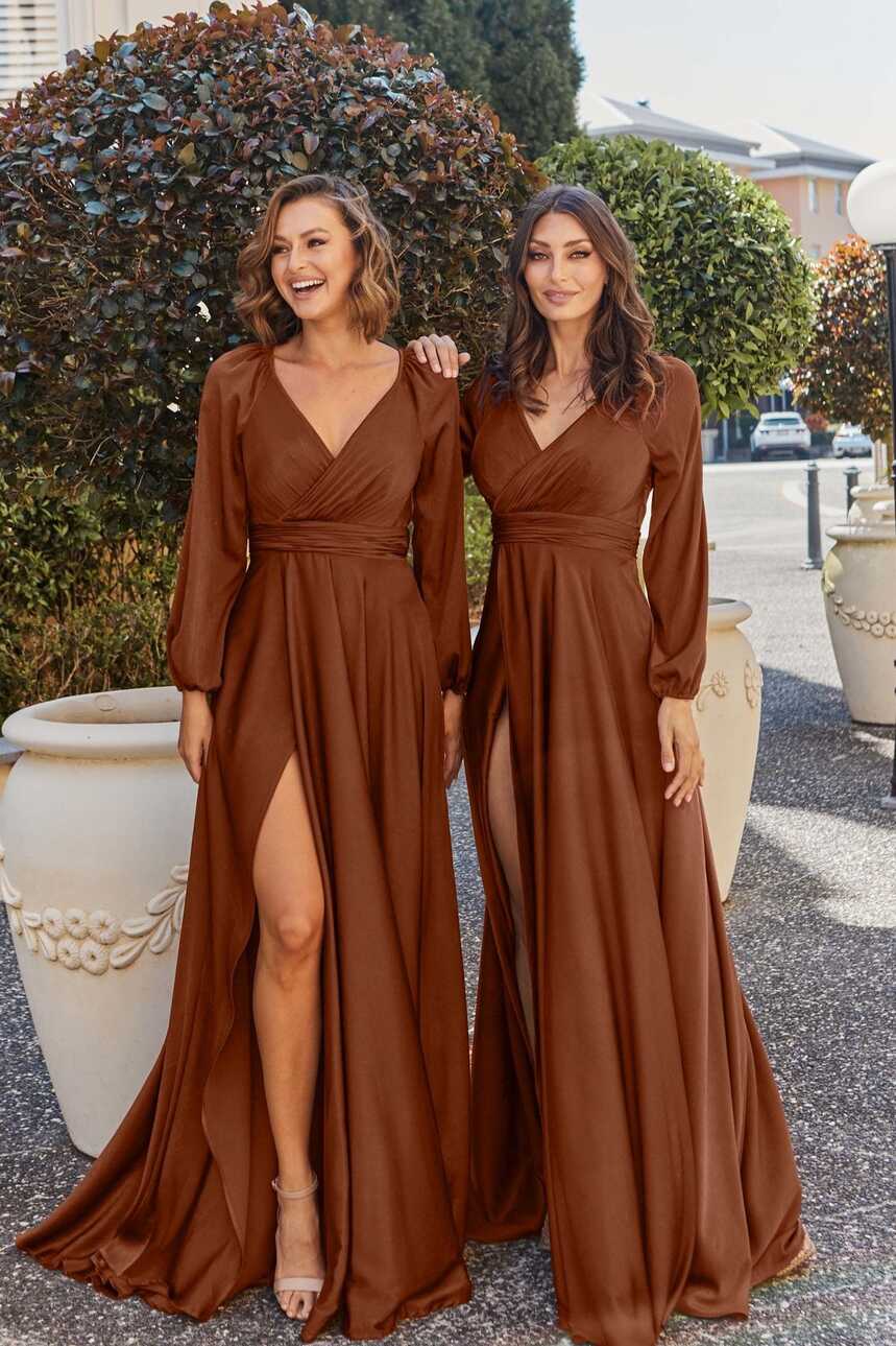 Zahara Long Sleeve Satin Bridesmaids Dress – TO884 | Sentani Boutique