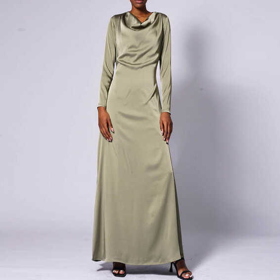 Zahra Satin Long Sleeve Maxi Slip Dress