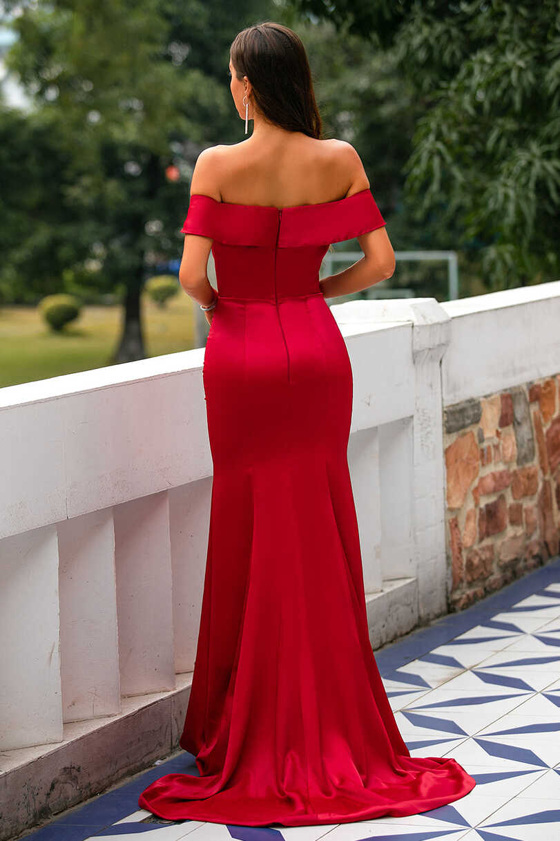 Zapaka Women&#39;s Long Red Mermaid Off Shoulder Prom Evening Formal ...