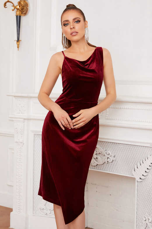 Zapaka Women Burgundy Velvet Bodycon Party Dress Sleeveless Wrap ...