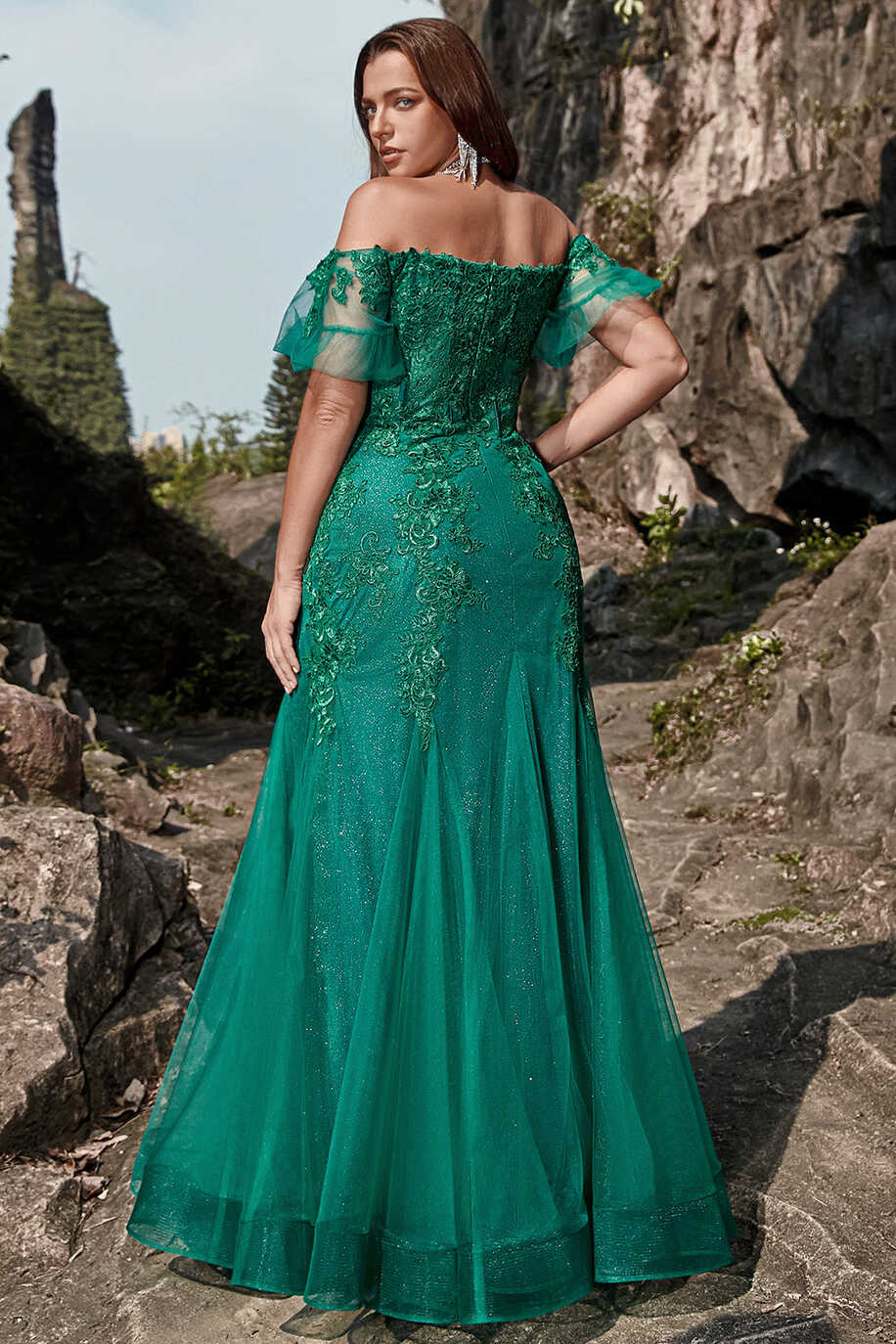 Zapaka Women Dark Green Plus Size Prom Dress Mermaid Off the ...