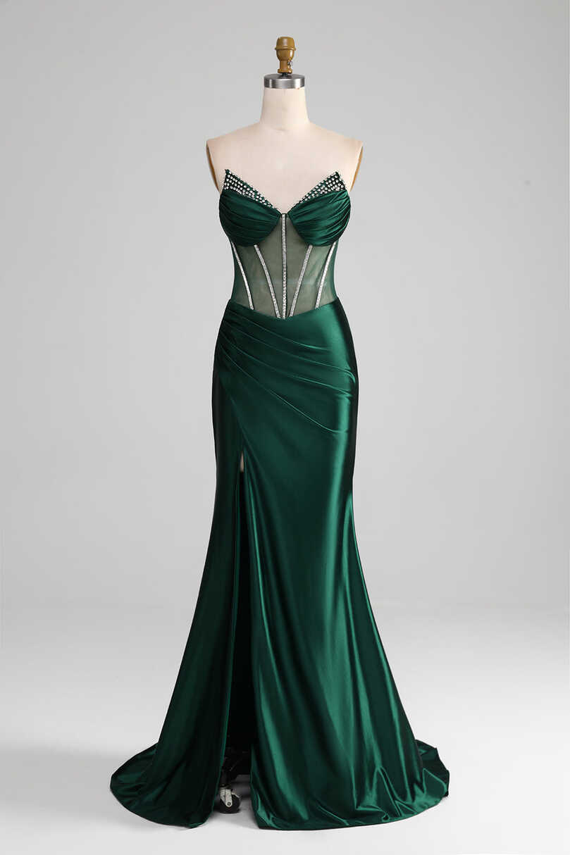 Zapakasa Women Dark Green Corset Prom Dress Mermaid Sweetheart ...