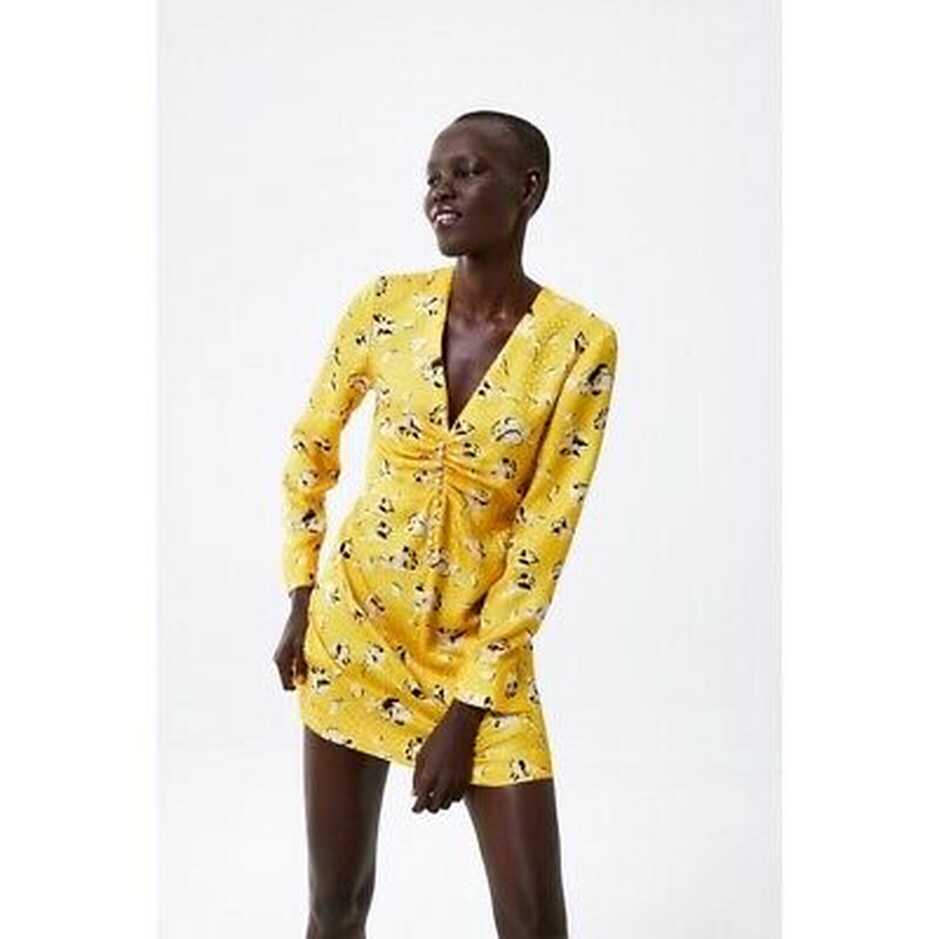 Zara Long Sleeve Yellow Floral Mini Dress | eBay