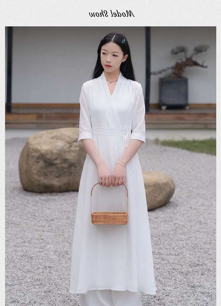 Zen Style White Long Dress Women Casual Chiffon Fairy Dresses ...