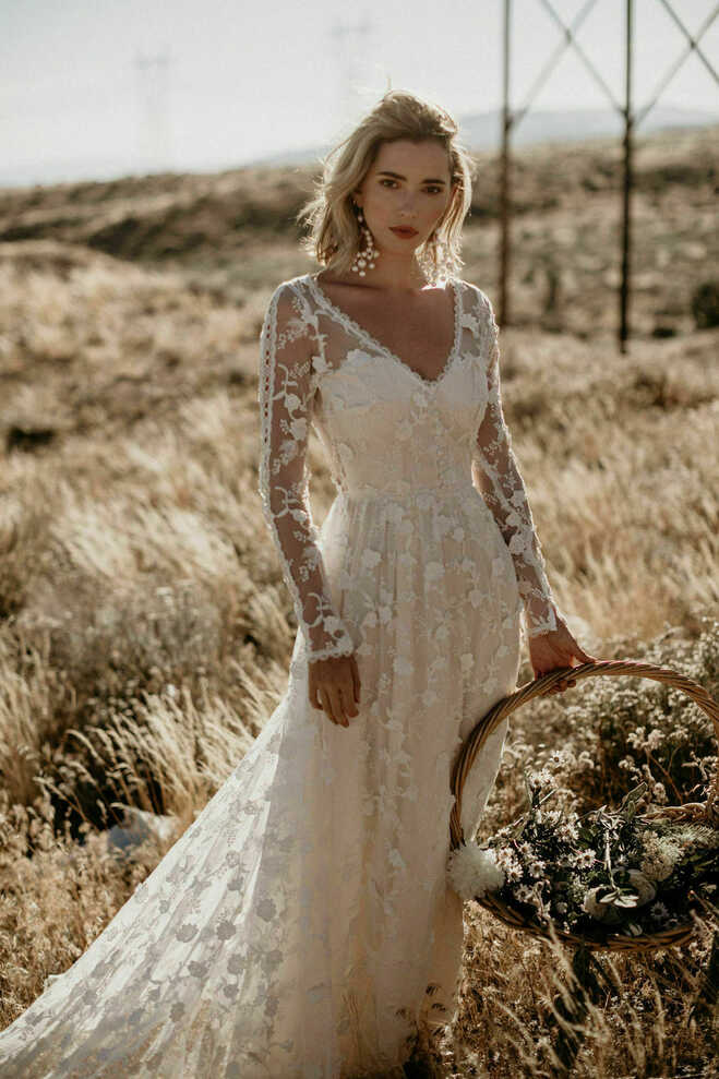 Zinnia 3D Lace Bohemian Wedding Dress | Dreamers and Lovers