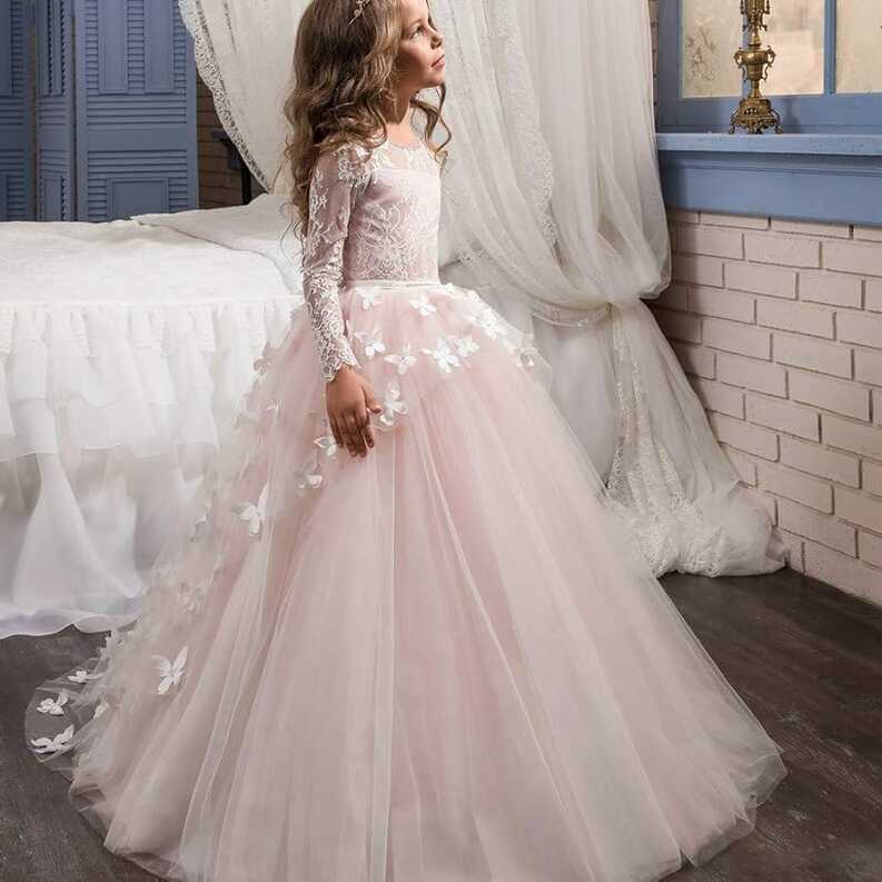 Zjcpow Girls Princess Dress Girls Lace Bridesmaid Dress Wedding ...