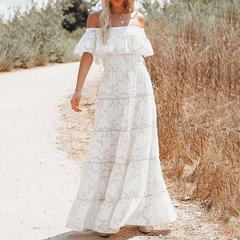 Zpanxa White Maxi Dress for Women, Plus Size Bohemian Casual Dress ...