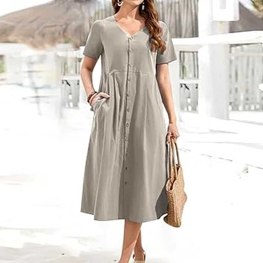 Zshosam Summer Dress Women&#39;s Linen Dresses Knee-Length T-Shirt ...