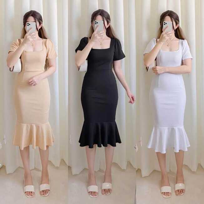 Zuri Casual Puff Sleeve Mermaid Dress Formal Graduation Dress ...