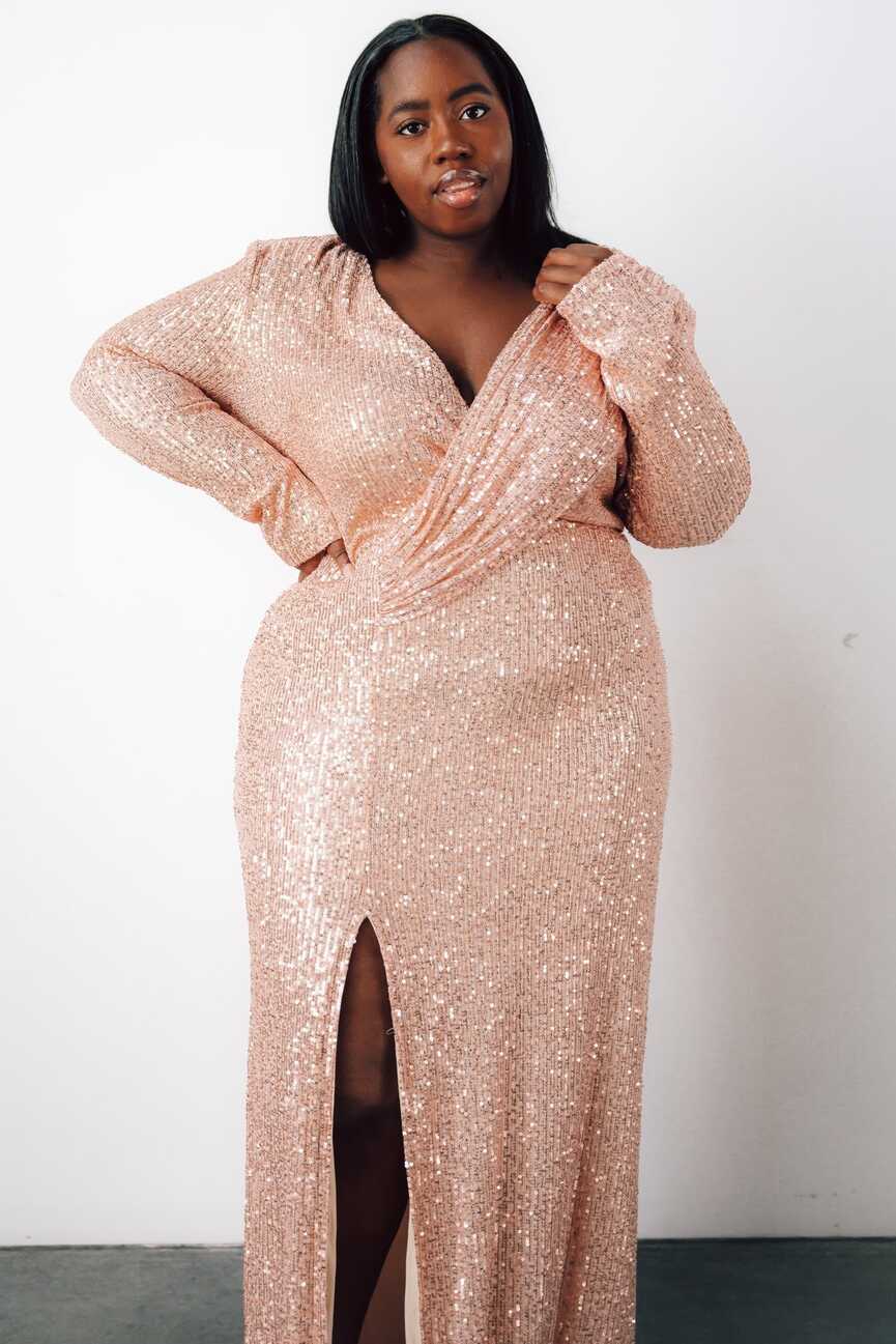 Zurich Long Sleeve Sequin Gown | Rose Gold | Baltic Born