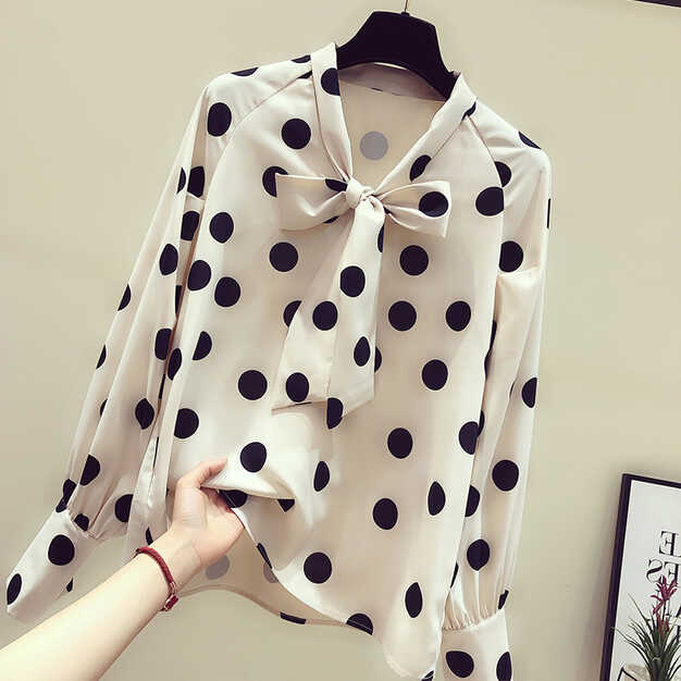 bellylady Women Fashion Polka Dot Chiffon Shirt Retro Girl Long ...