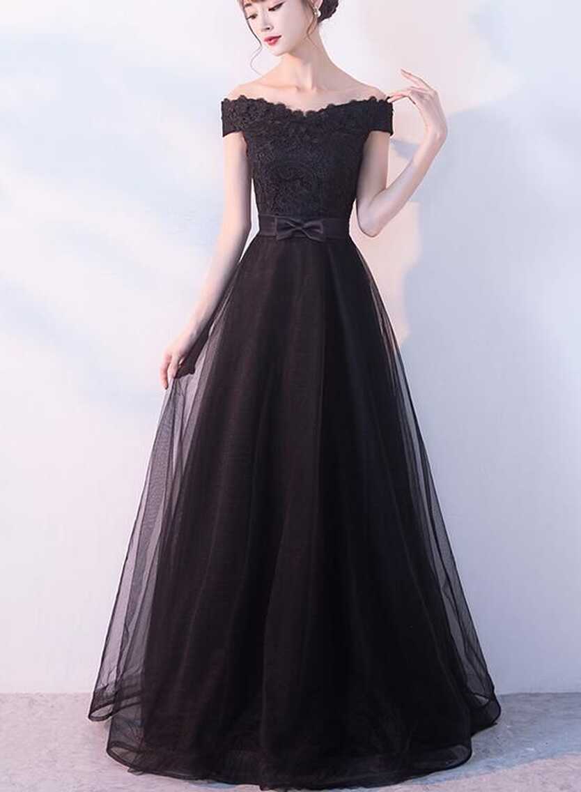 black off shoulder party dress 2019 | Tulle party dress, Charming ...