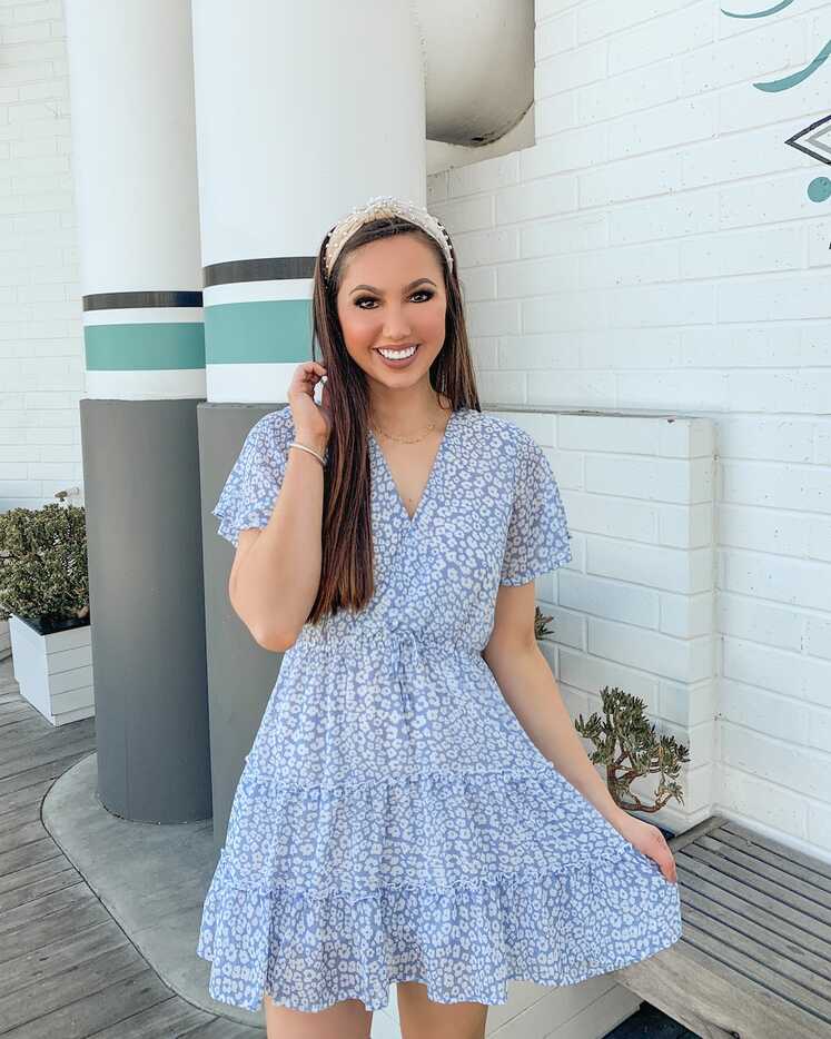 blue floral chiffon dress short