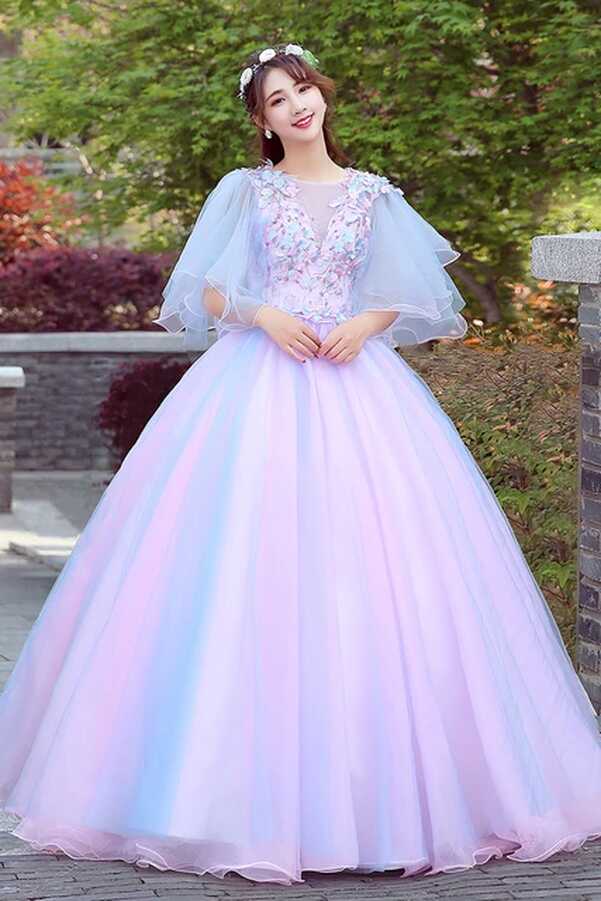 butterfly sleeve beading flowers ball gown dream fairy long ...