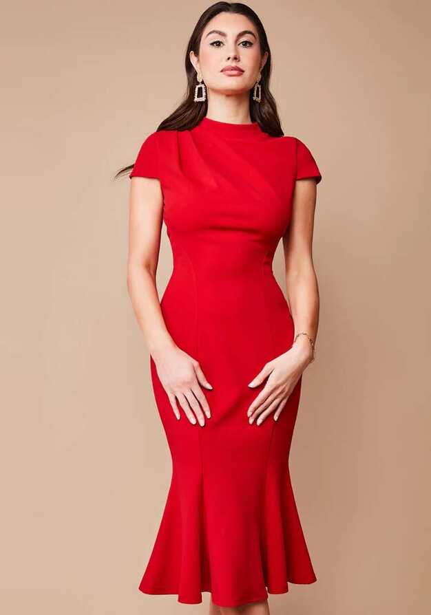 chic feminine cocktail dress Medina red | Perfectdress.gr