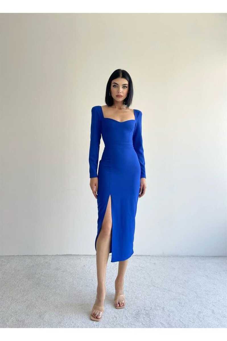 conconmoda Clara Heart Collar Long Sleeve Midi Dress - Blue - Trendyol