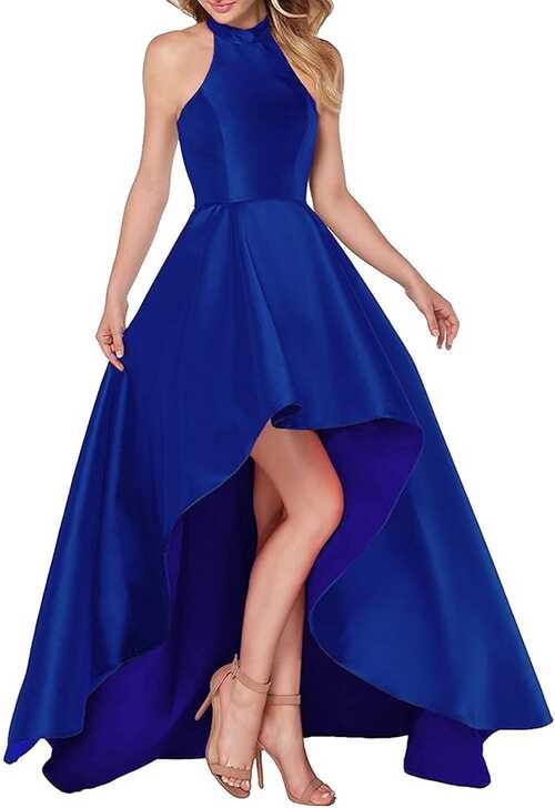 dannifore Royal Blue High Neck Short Front Long Back Prom Party ...