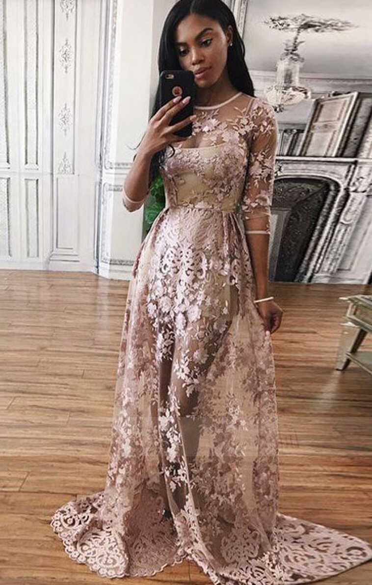 fashion prom party dresses with appliques, chic blush evening ...