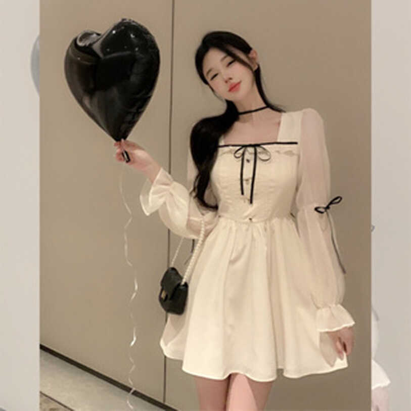 girl beige dress women cute dress korean style girl dress long ...