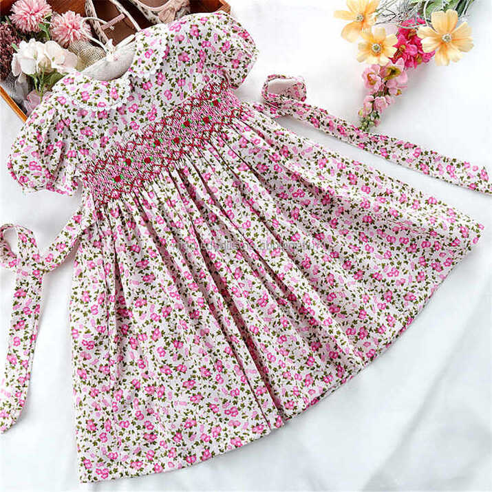 girls dresses smocked clothes for baby frock handmade summer pink ...