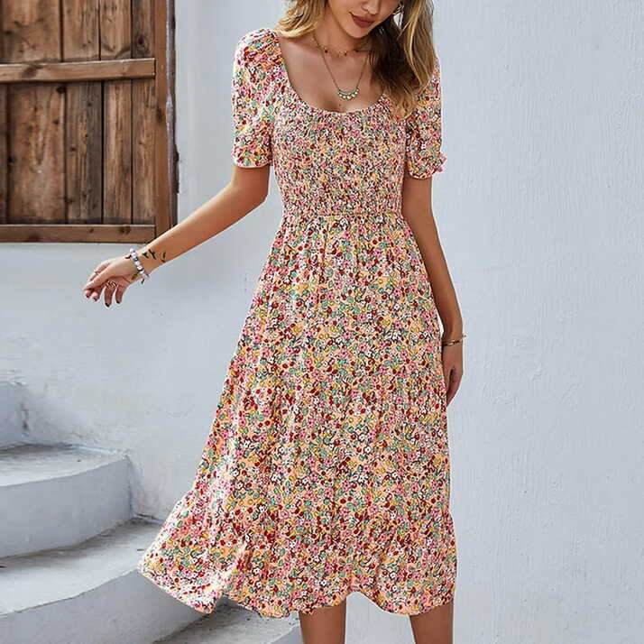 huaai women&#39;s summer floral print short sleeve dress scoop neck ...