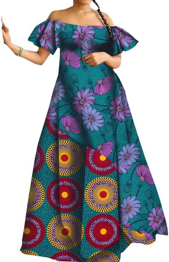 iooiooi African Ankara Dresses for Women Off Shoulder Patchwork ...