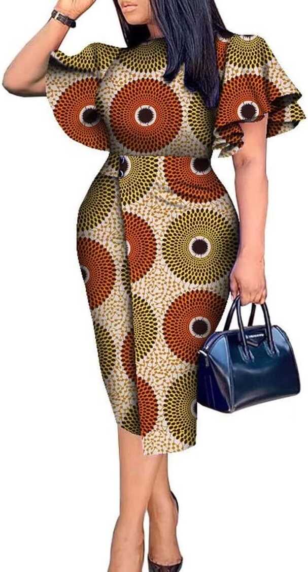 iooiooi African Dresses for Women Butterfly Sleeve High Waist Knee ...