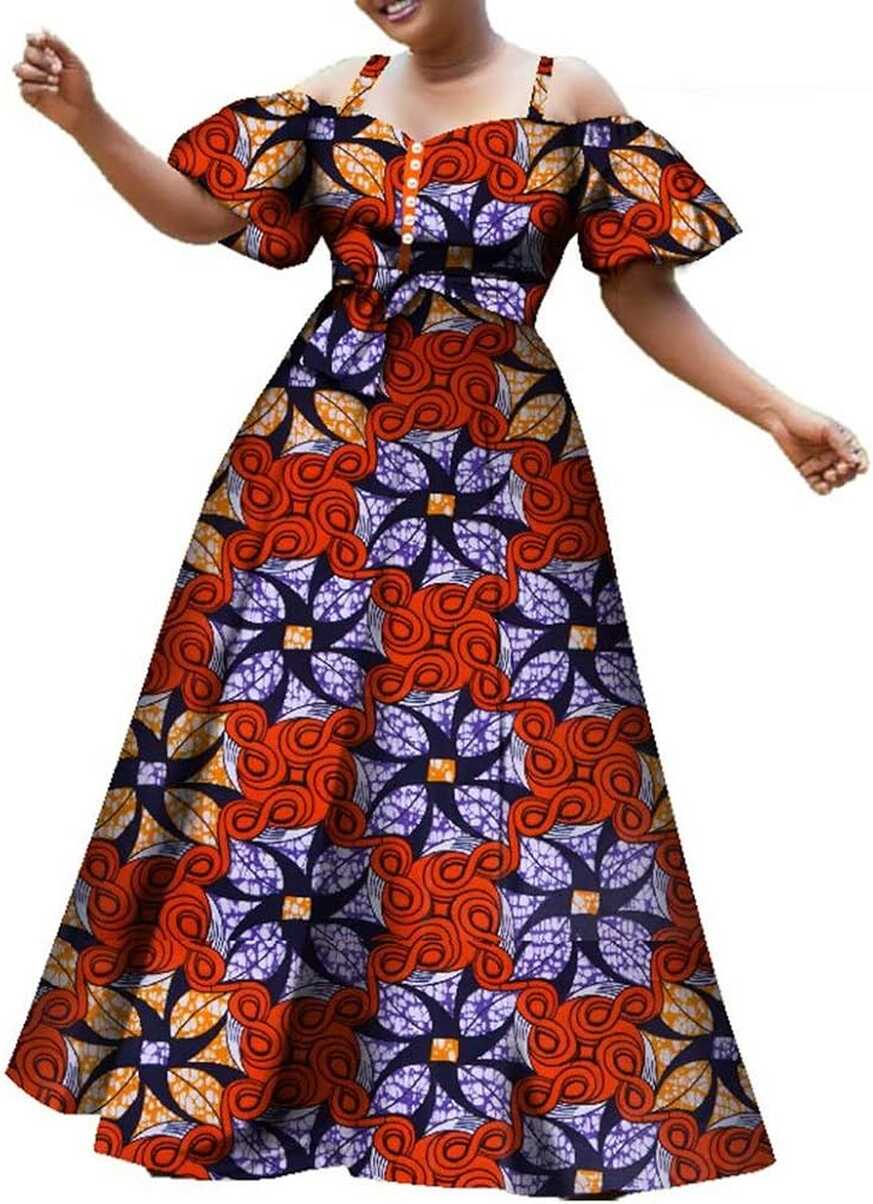 iooiooi Womens African Aline Maxi Dress Short Sleeve Ankara Party ...