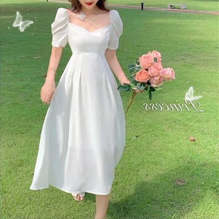 korean white dress for woman casual formal dress plus size dress ...