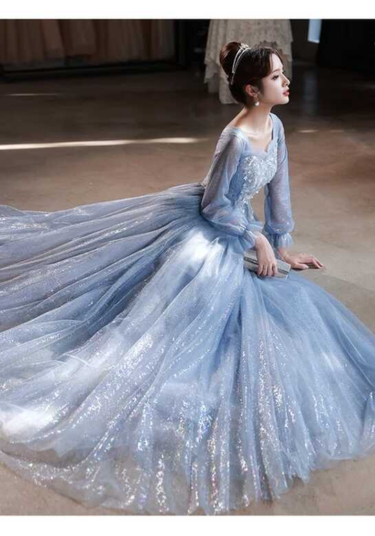 light blue vintage ruffled ball gown dream fairy long princess ...