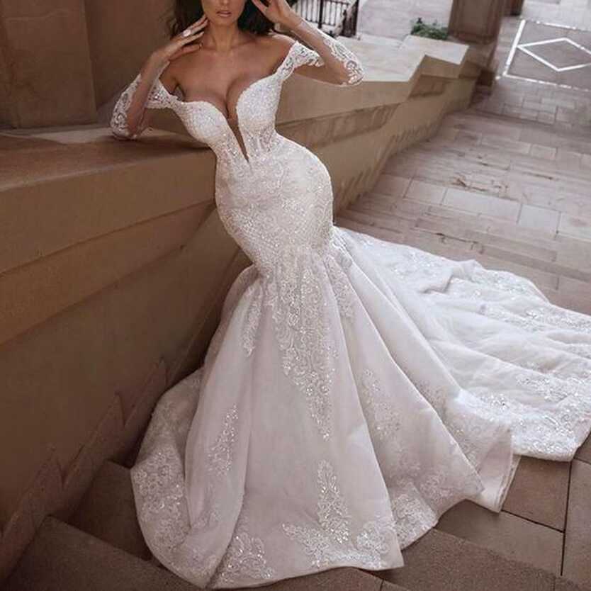 luxury mermaid wedding dresses for bride sparkly lace applique v ...