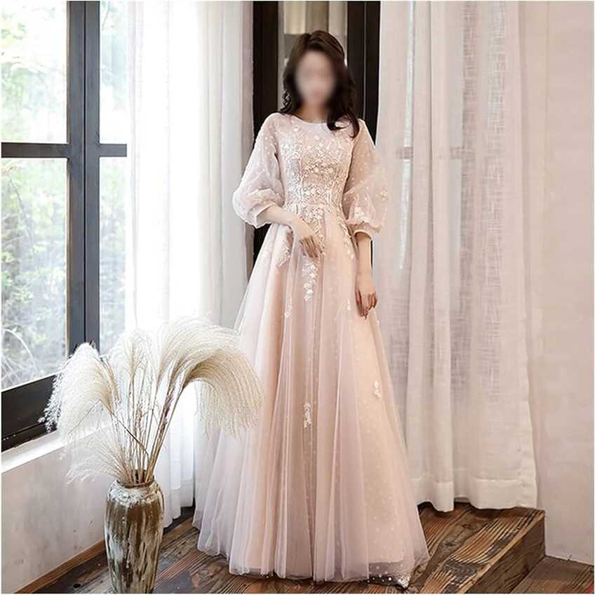 n/a Long Sleeves Prom Dresses Elegant O-neck Appliques Lace A-line ...