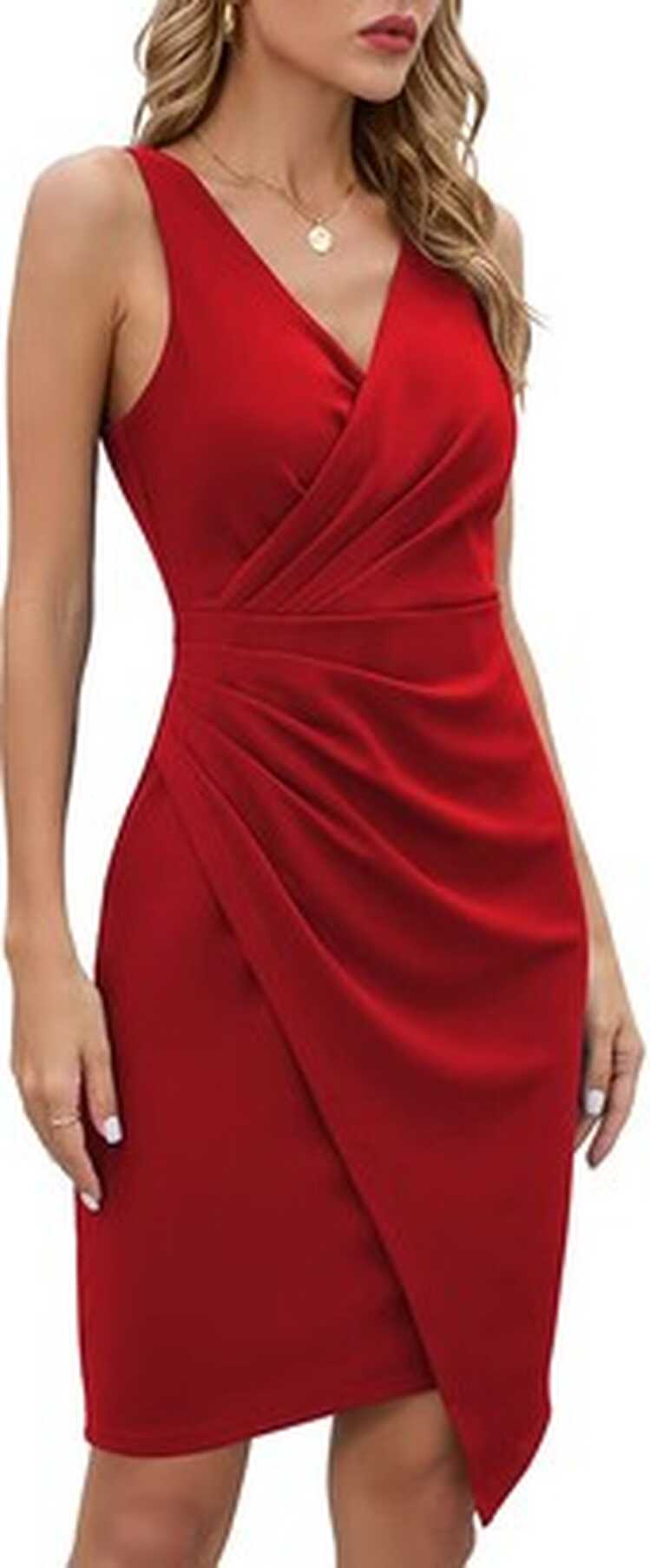 oten Womens Sleeveless Deep V Neck Bodycon Cocktail Party Ruched ...