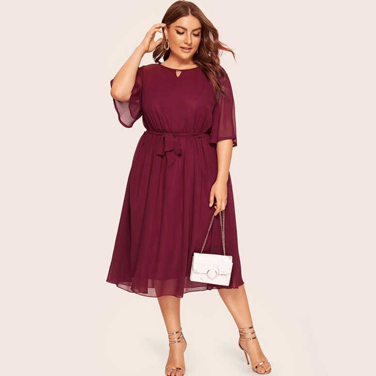 outfmvch red dress plus size casual o neck half sleeve knee length ...