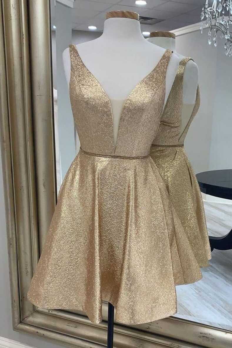 princess short gold A-line dress homecoming or sweet 16 party ...