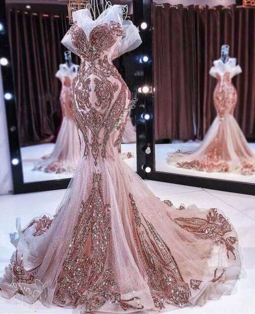 rose gold evening dresses long mermaid sparkly sequin appliqué ...