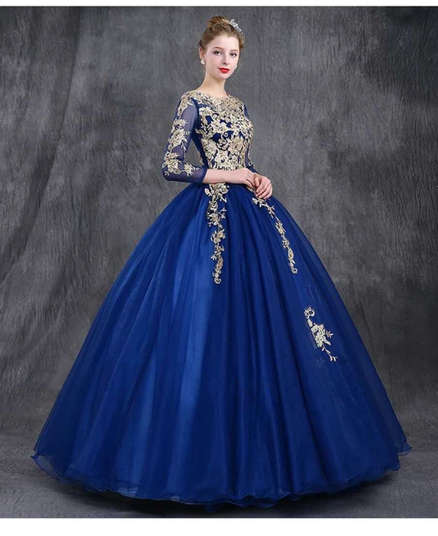 royal blue embroidery ball gown sissi long medieval dress ...