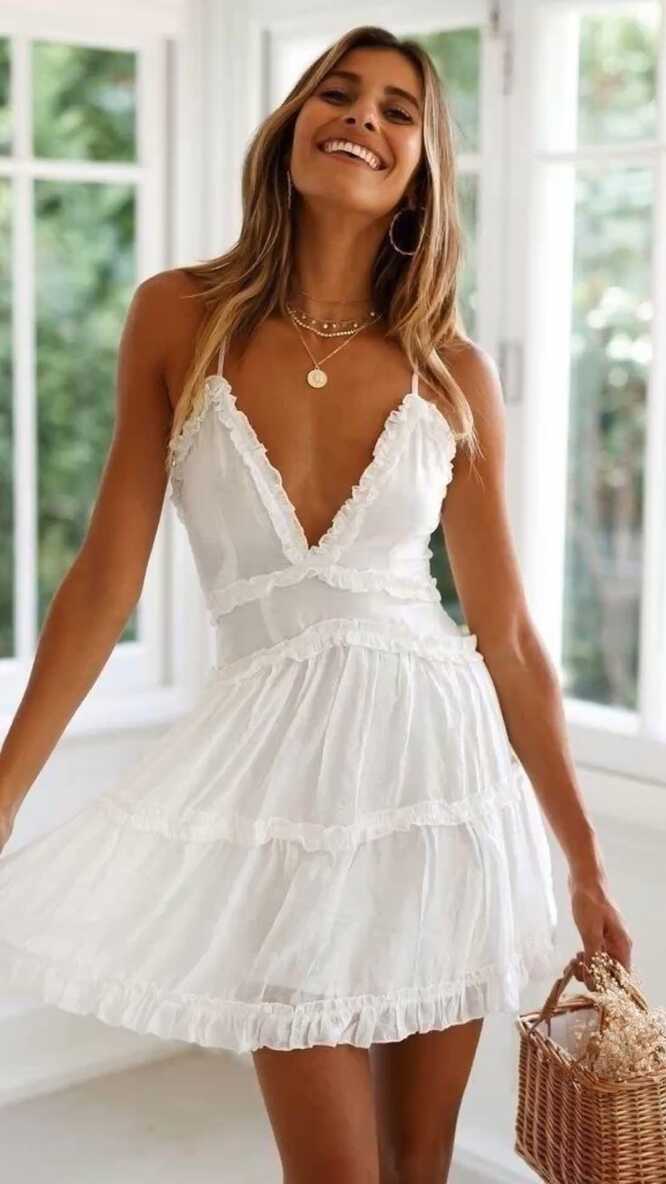 short white summer flowy dress | Summer dresses, Nice dresses ...