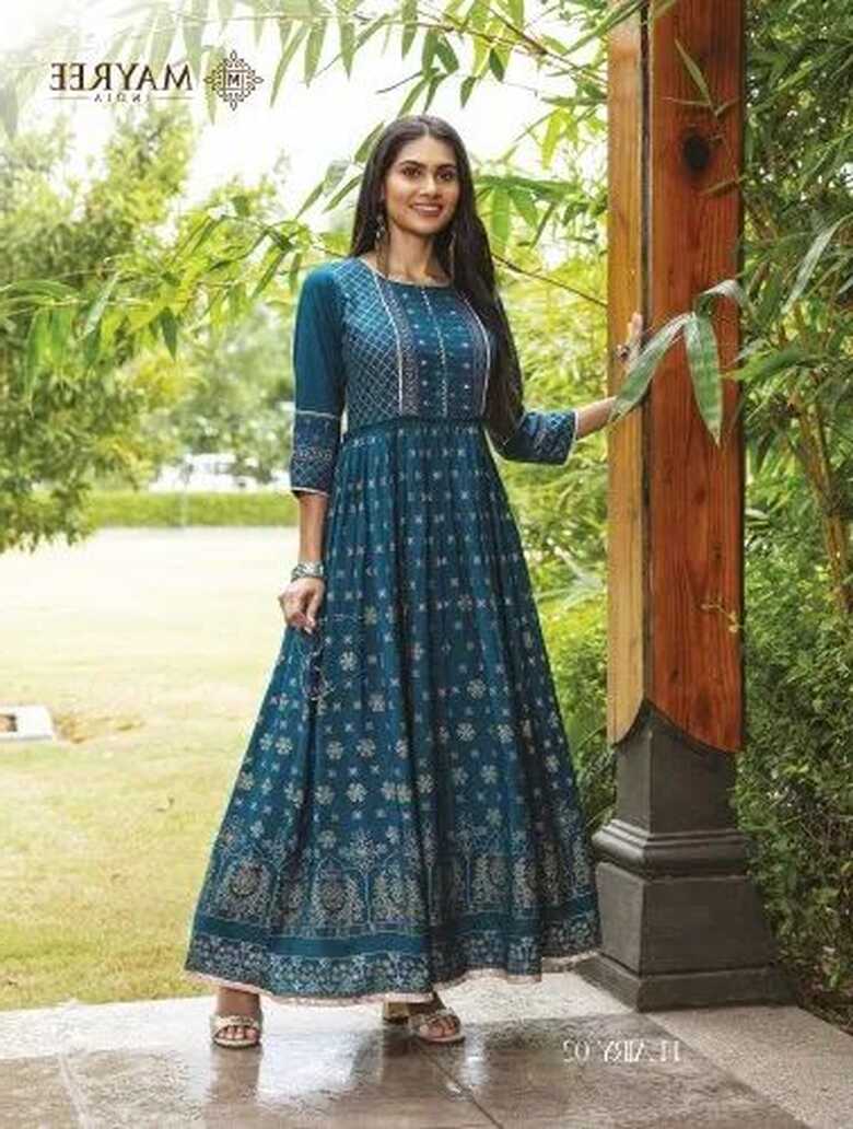 silk Designer Long Gown Kurti at Rs 750 in Surat | ID: 24073849688